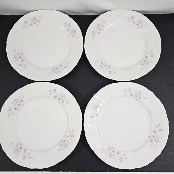 Bernadotte Czechoslovakia Floral Scalloped Porcelain Dinner Plates – Set of 4 - Picture 7 of 13